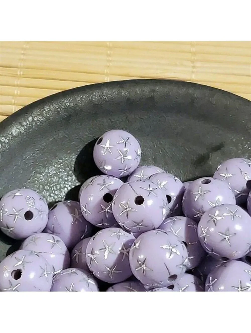 10 Vintage Retro Lavender Silver Stars 12mm Round Acrylic Shabby Chic Beads